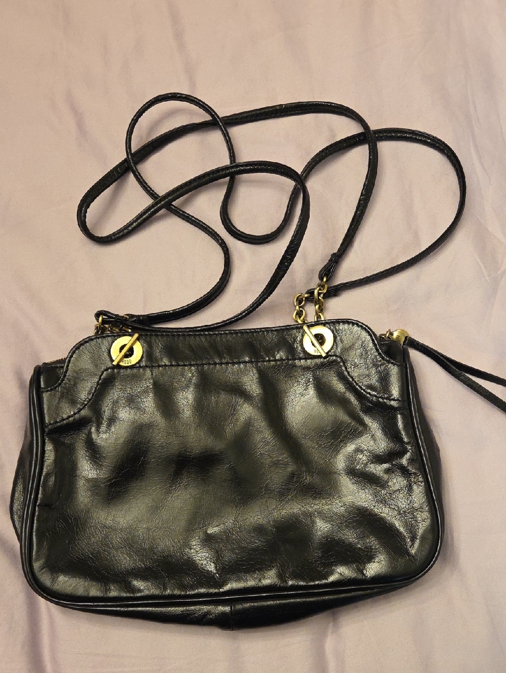 HOBO Black Leather Crossbody with Gold-Tone Hardware